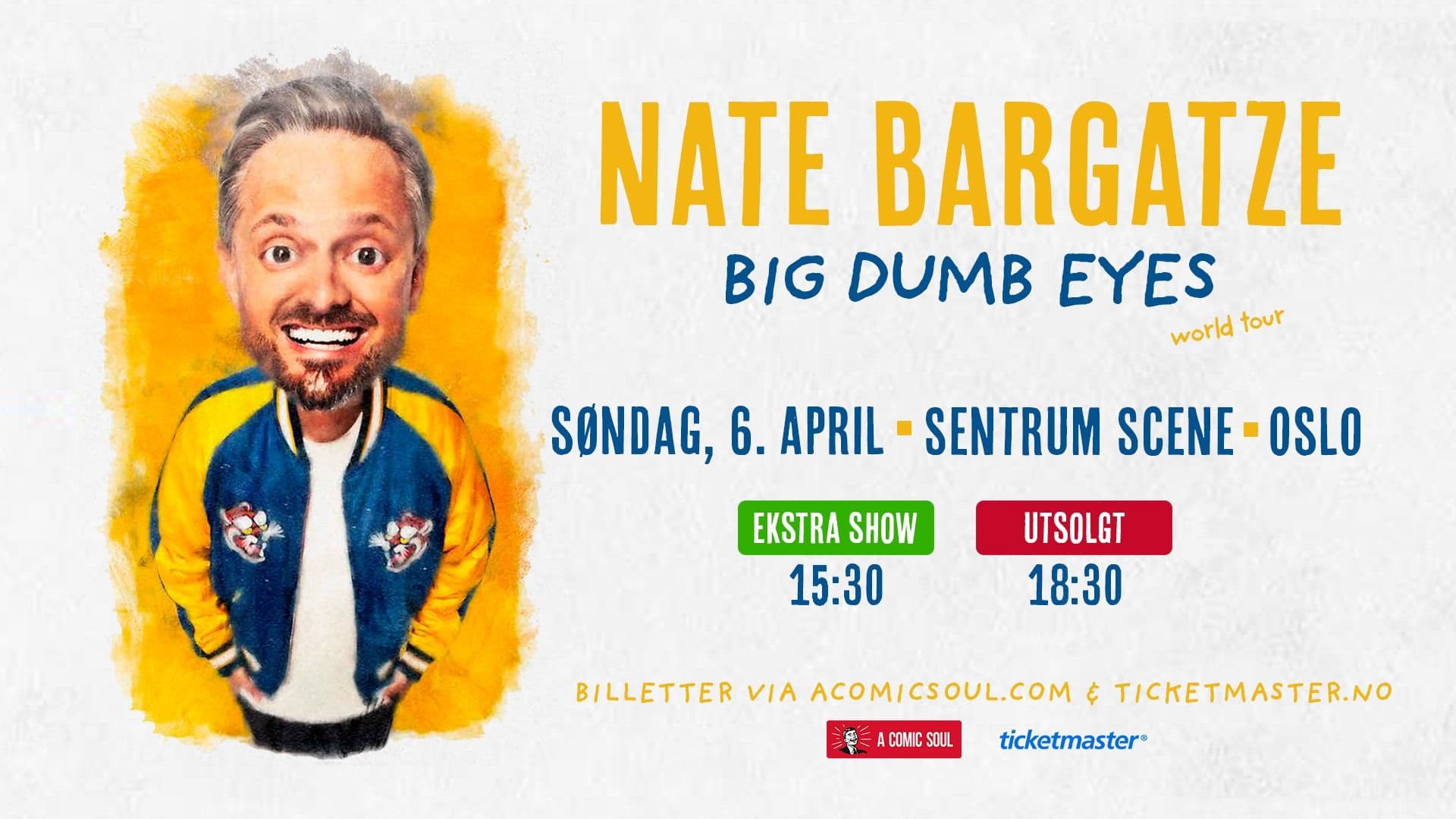 Promotional graphic for Nate Bargatze - Ekstra 