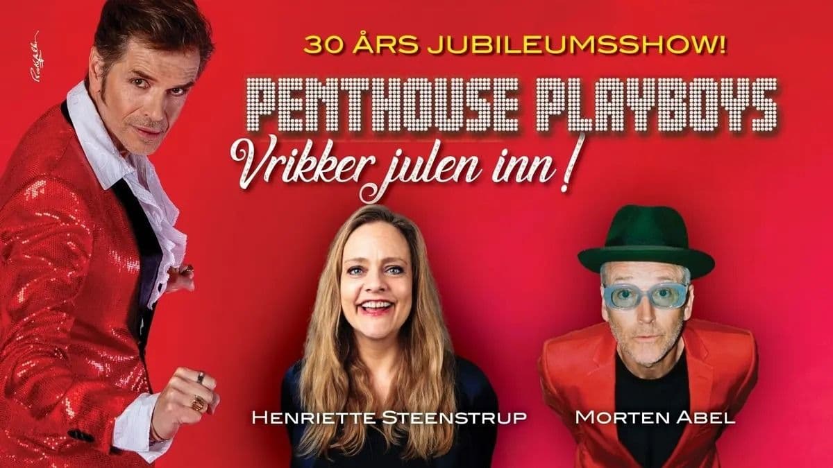 Promotional graphic for Penthouse Playboys vrikker julen inn